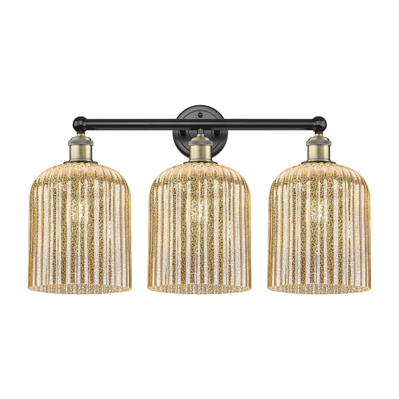 Innovations Bridal Veil 23in 3-Light Bath Vanity Light | Art Nouveau Black Antique Brass and Mercury Ribbed Glass | Bathroom | Model 616-3W-BAB-G559-8ME