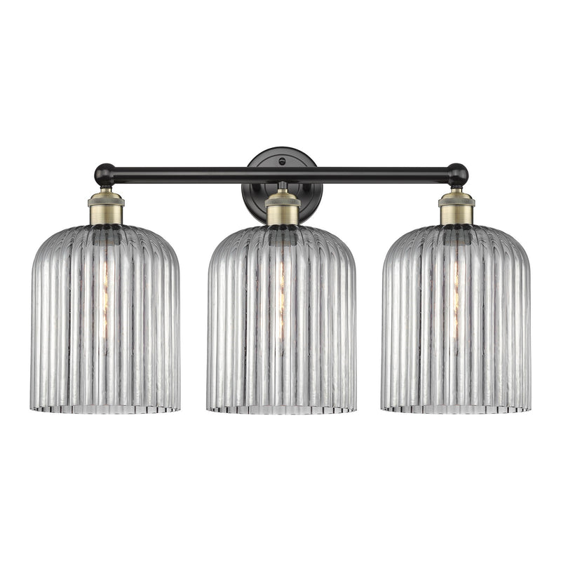 Innovations Bridal Veil 23in 3-Light Bath Vanity Light | Art Nouveau Black Antique Brass and Light Smoke Ribbed Glass | Model 616-3W-BAB-G559-8SM