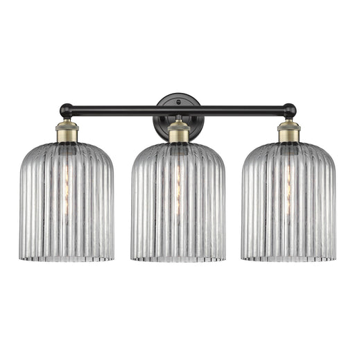Innovations Bridal Veil 23in 3-Light Bath Vanity Light | Art Nouveau Black Antique Brass and Light Smoke Ribbed Glass | Model 616-3W-BAB-G559-8SM