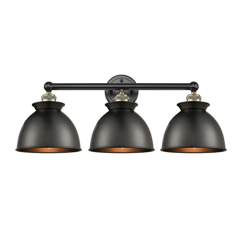 Innovations Adirondack 26in 3-Light Bath Vanity Light | Industrial Black Antique Brass and Matte Black Metal Shade | Bathroom | Model 616-3W-BAB-M14-BK
