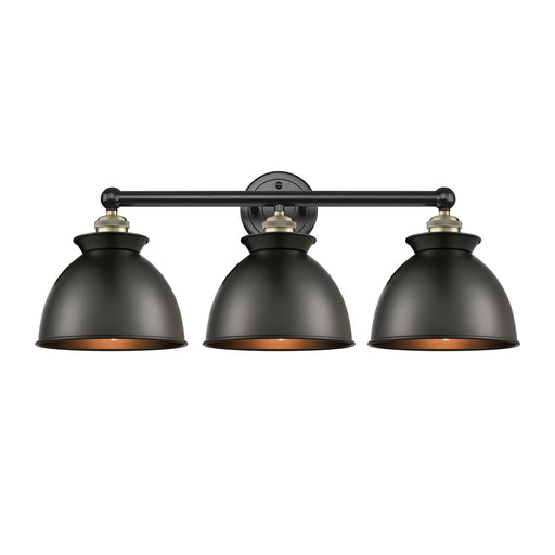 Innovations Adirondack 26in 3-Light Bath Vanity Light | Industrial Black Antique Brass and Matte Black Metal Shade | Bathroom | Model 616-3W-BAB-M14-BK