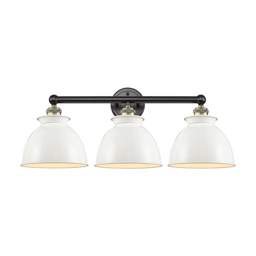 Innovations Adirondack 26in 3-Light Bath Vanity Light | Industrial Black Antique Brass and Glossy White Metal Shade | Bathroom | Model 616-3W-BAB-M14-W