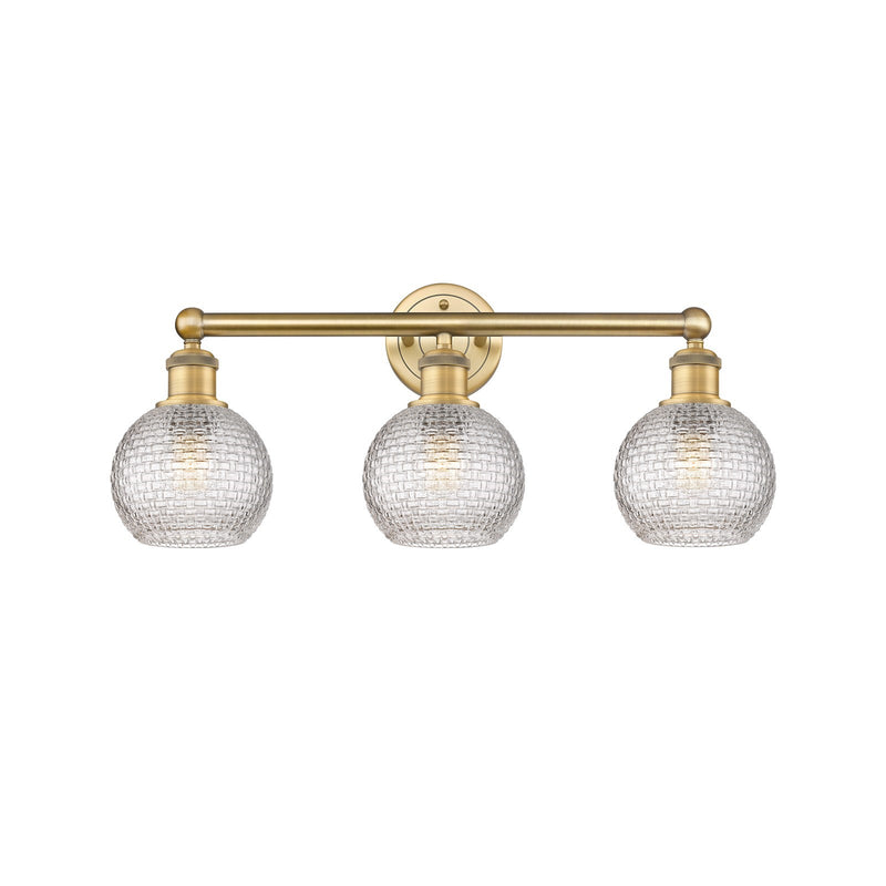 Innovations Athens 24in 3-Light Bath Vanity | Modern Farmhouse Brushed Brass Steel and Clear Basket Weave Glass | Bathroom | Model 616-3W-BB-G122C-6CL