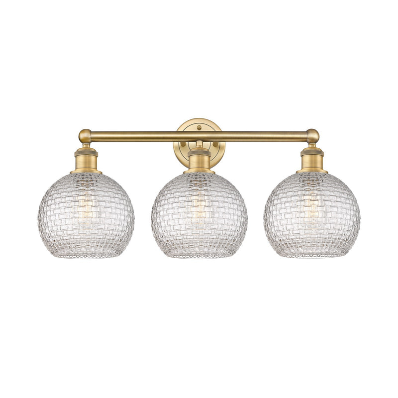 Innovations Athens 26in 3-Light Bath Vanity Light | Modern Farmhouse Brushed Brass and Clear Basket Weave Glass | Bathroom | Model 616-3W-BB-G122C-8CL
