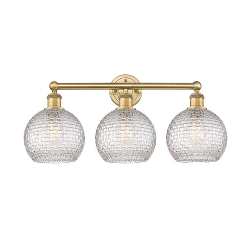 Innovations Athens 26in 3-Light Bath Vanity Light | Modern Farmhouse Brushed Brass and Clear Basket Weave Glass | Bathroom | Model 616-3W-BB-G122C-8CL