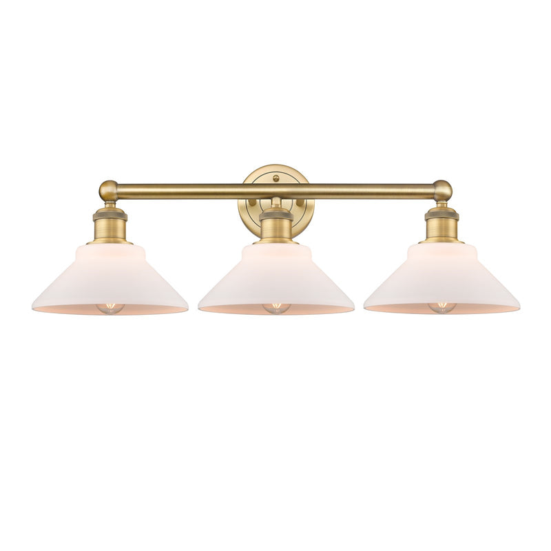Innovations Orwell 26in 3-Light Bath Vanity Light | Industrial Brushed Brass Steel and Matte White Glass | Bathroom Vanity Damp | Model 616-3W-BB-G131