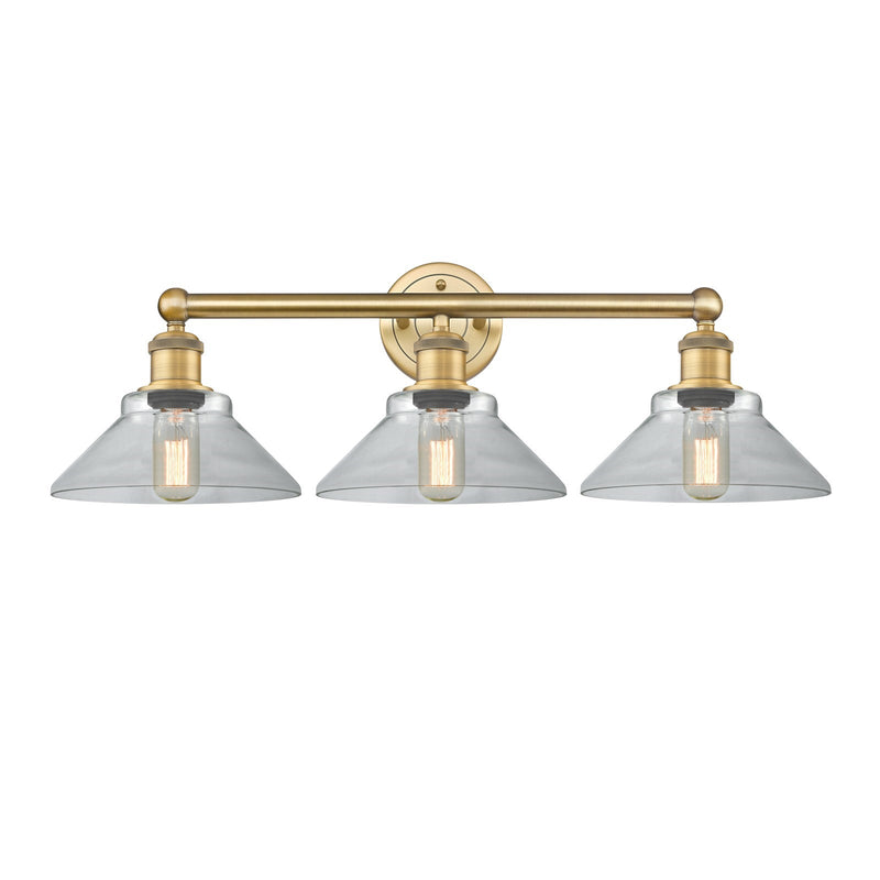 Innovations Orwell 26in 3-Light Bath Vanity Light | Industrial Brushed Brass Steel and Clear Glass | Bathroom Vanity | 26.38 x 9.25 | Model 616-3W-BB-G132