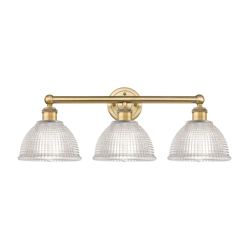 Innovations Arietta 26in 3-Light Bath Vanity Light | Industrial Brushed Brass Steel and Clear Glass | Bathroom Vanity | 26 x 10.25 | Model 616-3W-BB-G422