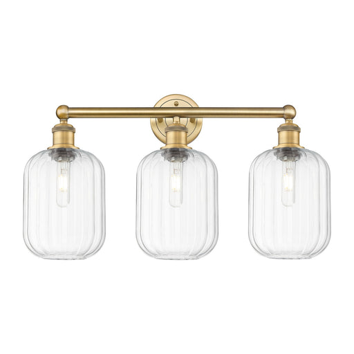 Innovations Preston Cylinder 25in 3-Light Bath Vanity Light | Industrial Brushed Brass Steel and Clear Glass | Bathroom Vanity | Model 616-3W-BB-G460-7CL
