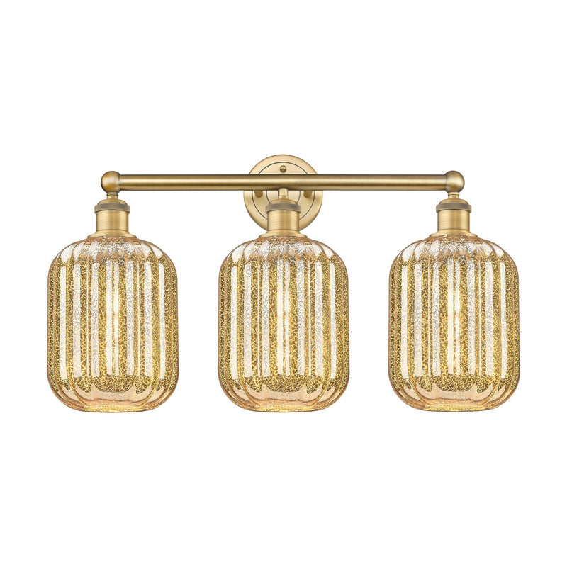 Innovations Preston Cylinder 25in 3-Light Bath Vanity | Industrial Brushed Brass Steel and Mercury Glass | Bathroom Vanity | Model 616-3W-BB-G460-7ME