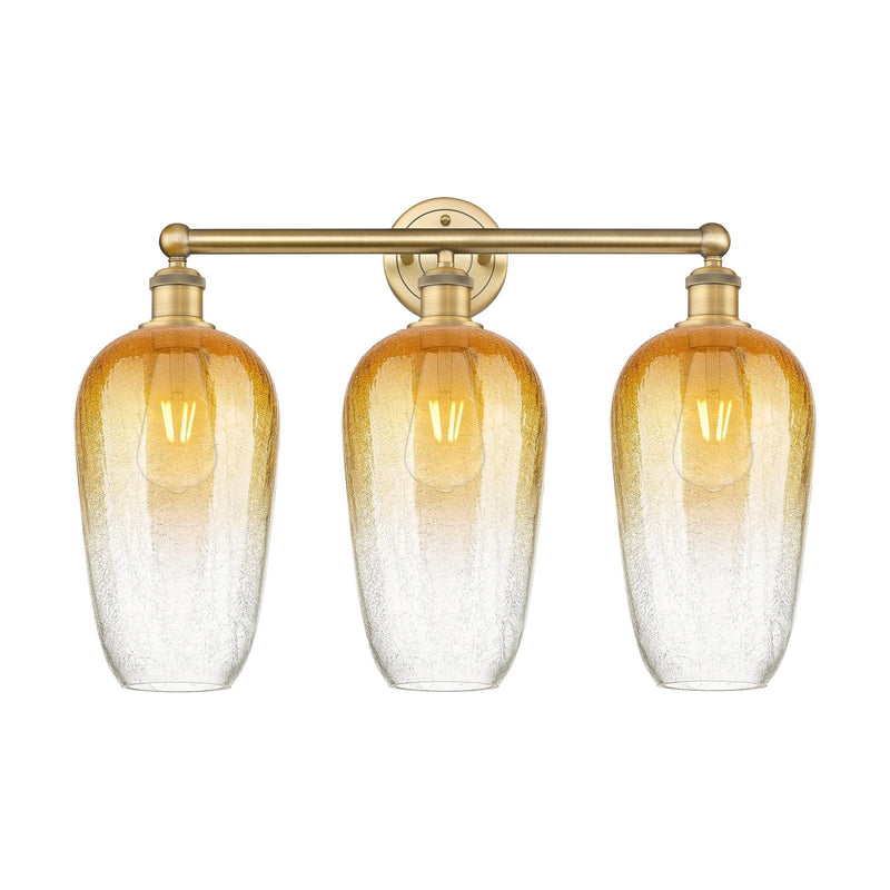 Innovations Brookhaven Flute 25in 3-Light Bath Vanity Light | Industrial Brushed Brass Steel and Amber Glass | Bathroom Vanity | Model 616-3W-BB-G484-7AM