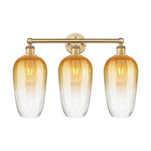 Innovations Brookhaven Flute 25in 3-Light Bath Vanity Light | Industrial Brushed Brass Steel and Amber Glass | Bathroom Vanity | Model 616-3W-BB-G484-7AM