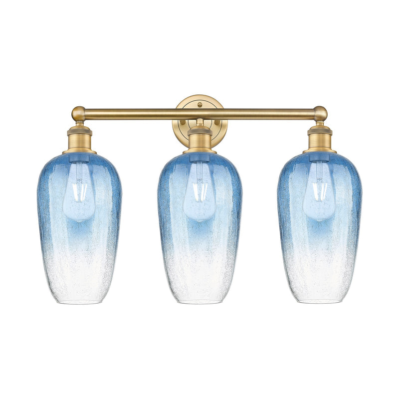 Innovations Brookhaven Flute 25in 3-Light Bath Vanity | Industrial Brushed Brass and Sapphire Blue Glass | Bathroom Vanity | Model 616-3W-BB-G484-7SB