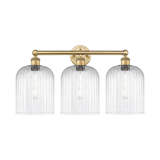 Innovations Bridal Veil 23in 3-Light Bath Vanity | Art Nouveau Brushed Brass and Clear Ribbed Glass | Bathroom & Powder Room | Model 616-3W-BB-G559-8CL