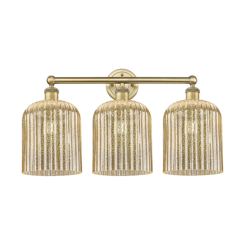 Innovations Bridal Veil 23in 3-Light Bath Vanity | Art Nouveau Brushed Brass and Mercury Ribbed Glass | Bathroom & Powder Room | Model 616-3W-BB-G559-8ME