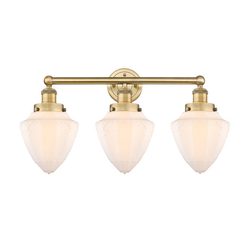 Innovations Bullet 25in 3-Light Bath Vanity Light | Industrial Brushed Brass Steel and Matte White Frosted Glass | Kitchen & | Model 616-3W-BB-G661-7