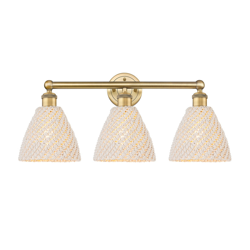 Innovations Bristol Natural 26in 3-Light Bath Vanity Light | Industrial Brushed Brass Steel and Natural Fiber Shade | Model 616-3W-BB-NBD-75-NAT