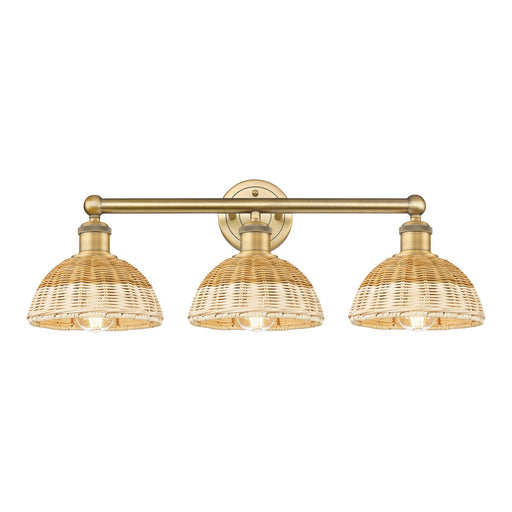 Innovations Bristol Natural II 26in 3-Light Bath Vanity Light | Industrial Brushed Brass Steel and Natural Fiber Dome Shade | Model 616-3W-BB-NBD2-75-NAT