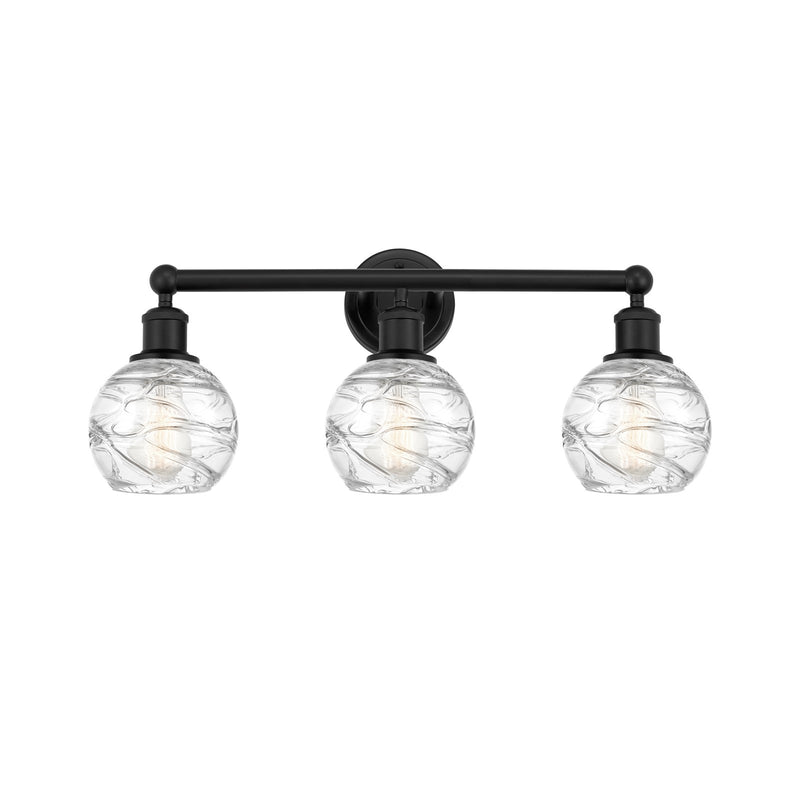 Innovations Athens Deco Swirl 24in 3-Light Bath Vanity | Industrial Matte Black Steel and Clear Glass | Bathroom Vanity | Model 616-3W-BK-G1213-6CL