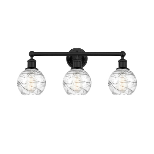 Innovations Athens Deco Swirl 24in 3-Light Bath Vanity | Industrial Matte Black Steel and Clear Glass | Bathroom Vanity | Model 616-3W-BK-G1213-6CL
