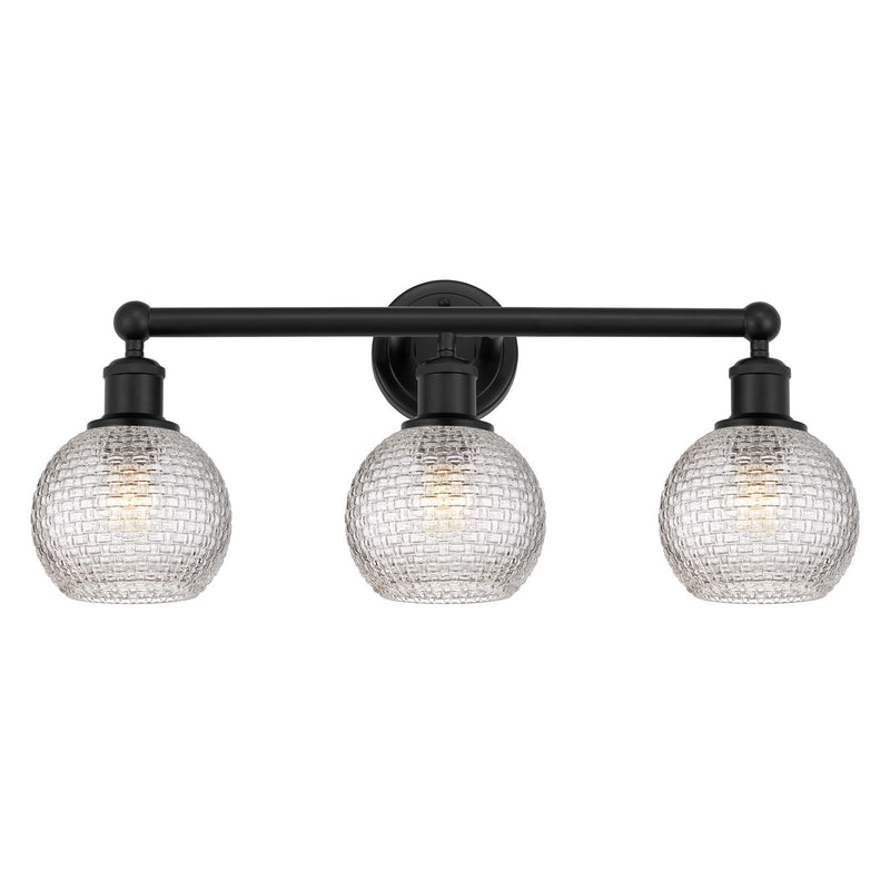Innovations Athens 24in 3-Light Bath Vanity Light | Modern Farmhouse Matte Black Steel and Clear Basket Weave Glass | Bathroom | Model 616-3W-BK-G122C-6CL