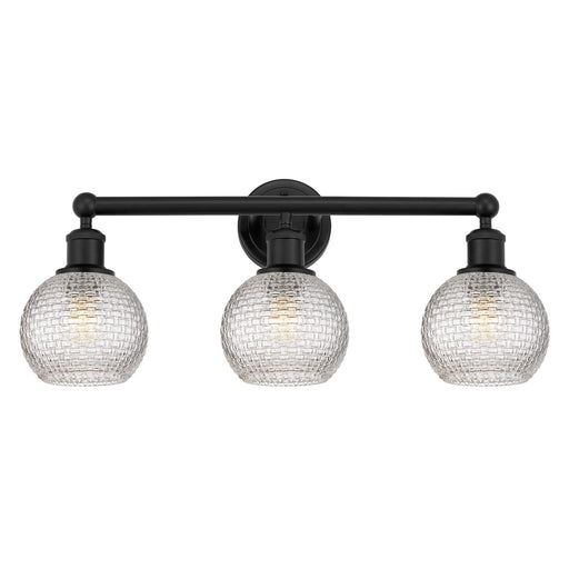 Innovations Athens 24in 3-Light Bath Vanity Light | Modern Farmhouse Matte Black Steel and Clear Basket Weave Glass | Bathroom | Model 616-3W-BK-G122C-6CL