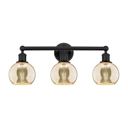 Innovations Athens 24in 3-Light Bath Vanity Light | Industrial Matte Black Steel and Mercury Glass | Bathroom Vanity | 23.88 x | Model 616-3W-BK-G128-6
