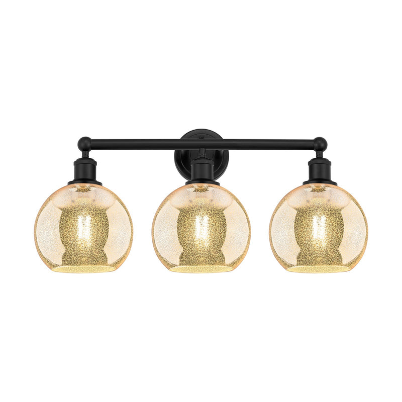 Innovations Athens 26in 3-Light Bath Vanity Light | Industrial Matte Black Steel and Mercury Glass | Bathroom Vanity | 26 x 12.25 | Model 616-3W-BK-G128-8