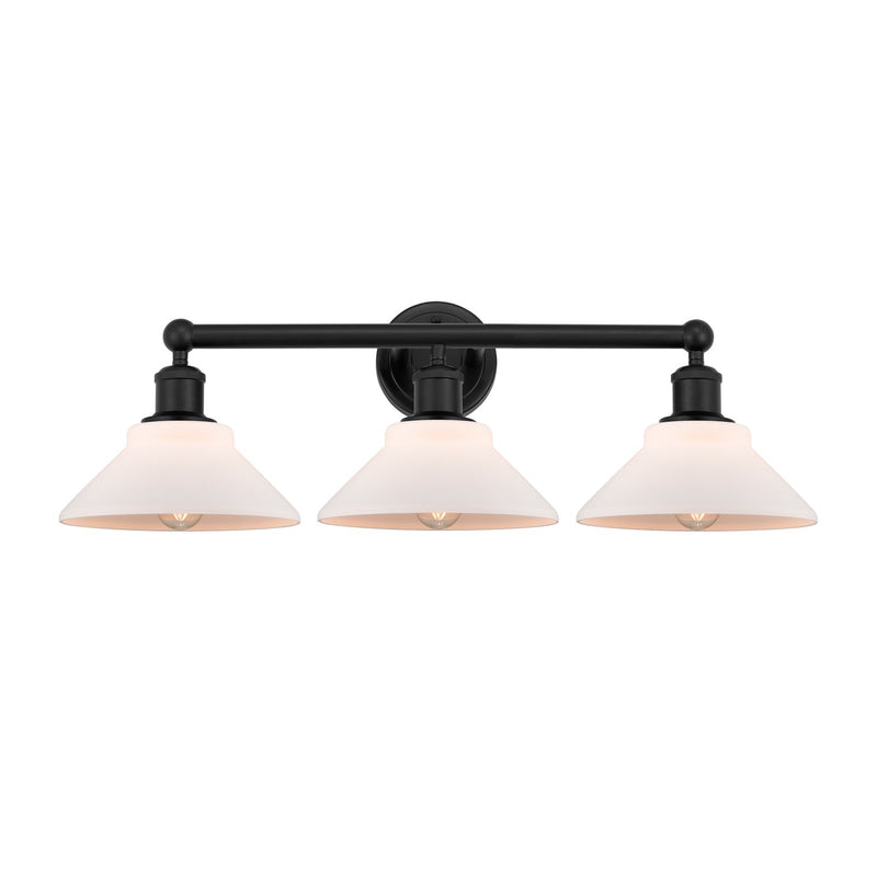 Innovations Orwell 26in 3-Light Bath Vanity Light | Industrial Matte Black Steel and Matte White Glass | Bathroom Vanity | 26.38 x | Model 616-3W-BK-G131