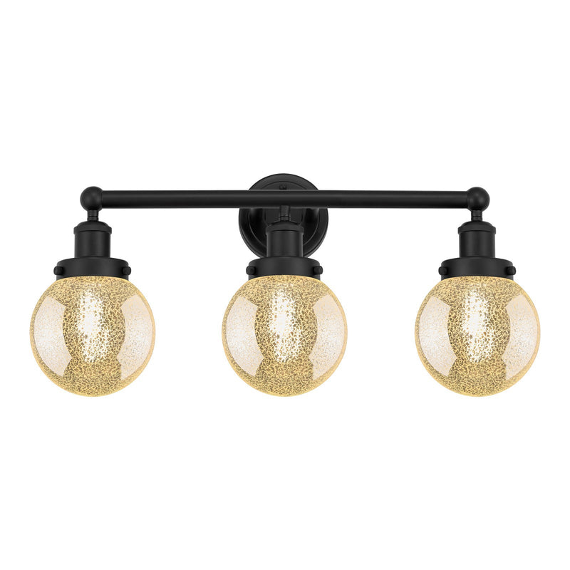 Innovations Beacon 24in 3-Light Bath Vanity Light | Industrial Matte Black Steel and Mercury Glass | Bathroom Vanity | 24 x 11.38 | Model 616-3W-BK-G208-6