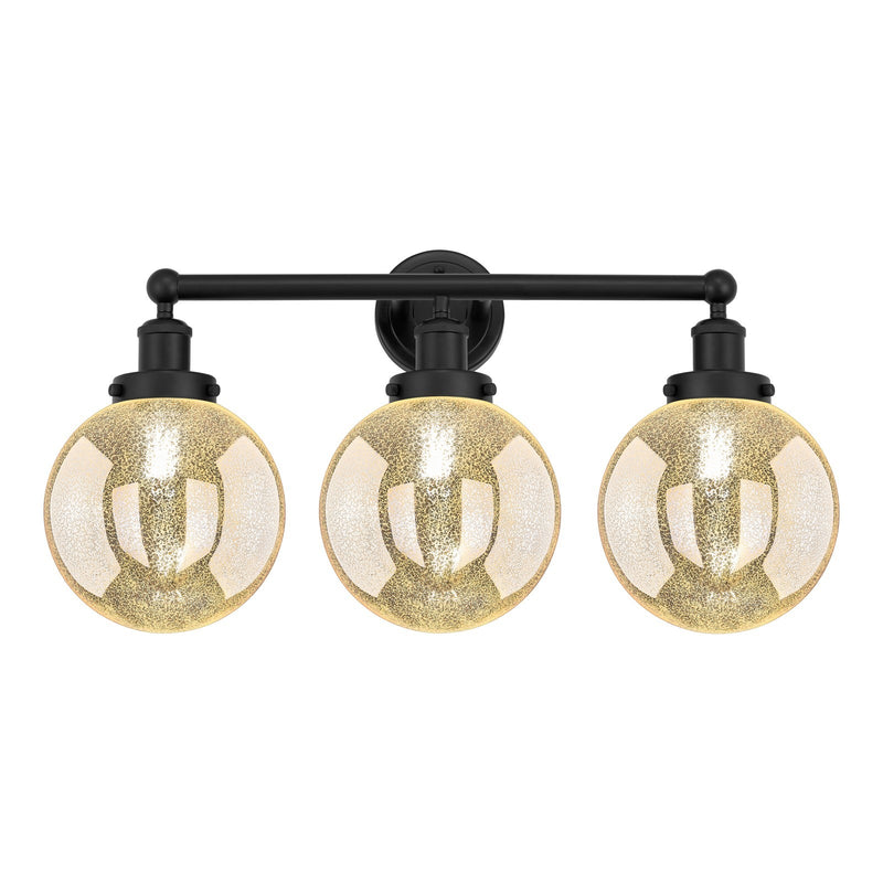 Innovations Beacon 26in 3-Light Bath Vanity Light | Industrial Matte Black Steel and Mercury Ribbed Glass | Bathroom Vanity | 26 | Model 616-3W-BK-G208-8