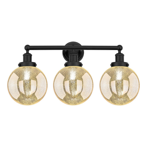 Innovations Beacon 26in 3-Light Bath Vanity Light | Industrial Matte Black Steel and Mercury Ribbed Glass | Bathroom Vanity | 26 | Model 616-3W-BK-G208-8