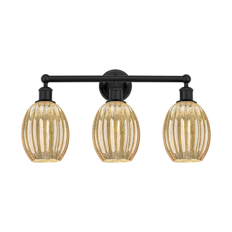 Innovations Preston Bulb 24in 3-Light Bath Vanity | Industrial Matte Black Steel and Mercury Glass | Bathroom Vanity & Powder | Model 616-3W-BK-G459-6ME