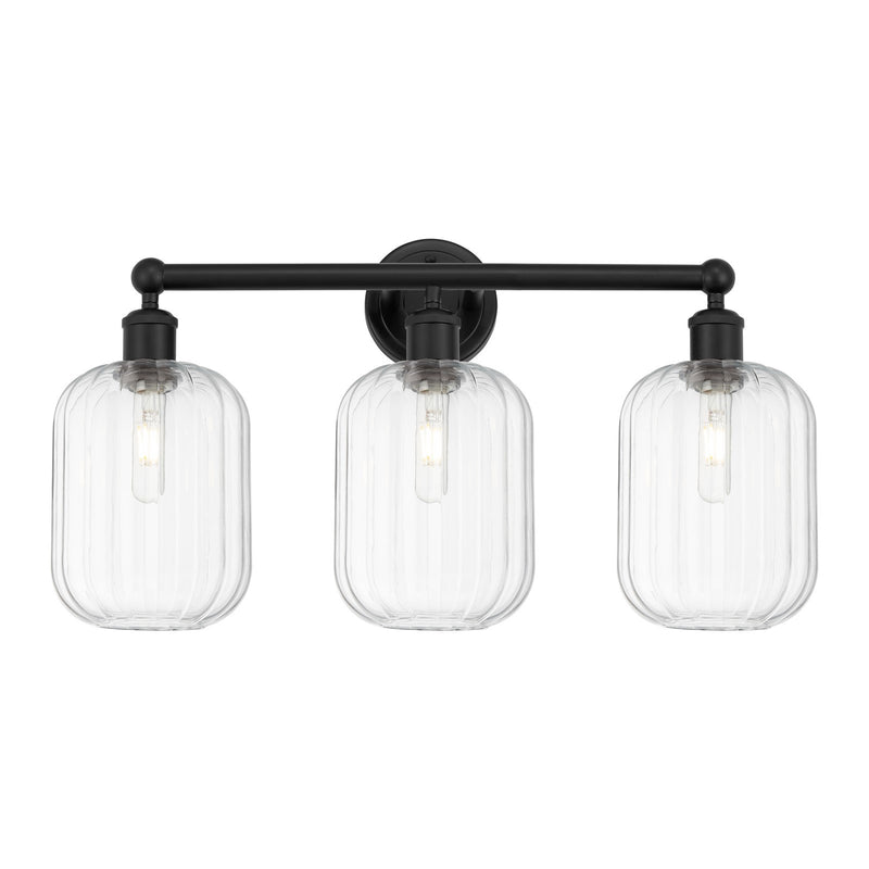 Innovations Preston Cylinder 25in 3-Light Bath Vanity | Industrial Modern Matte Black Steel and Clear Glass | Bathroom Vanity & | Model 616-3W-BK-G460-7CL
