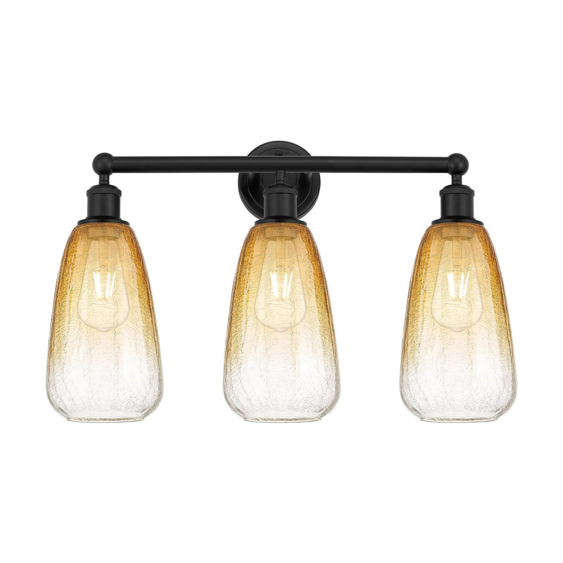 Innovations Brookhaven Almond 24in 3-Light Bath Vanity Light | Industrial Matte Black Steel and Amber Glass | Bathroom Vanity | Model 616-3W-BK-G480-6AM