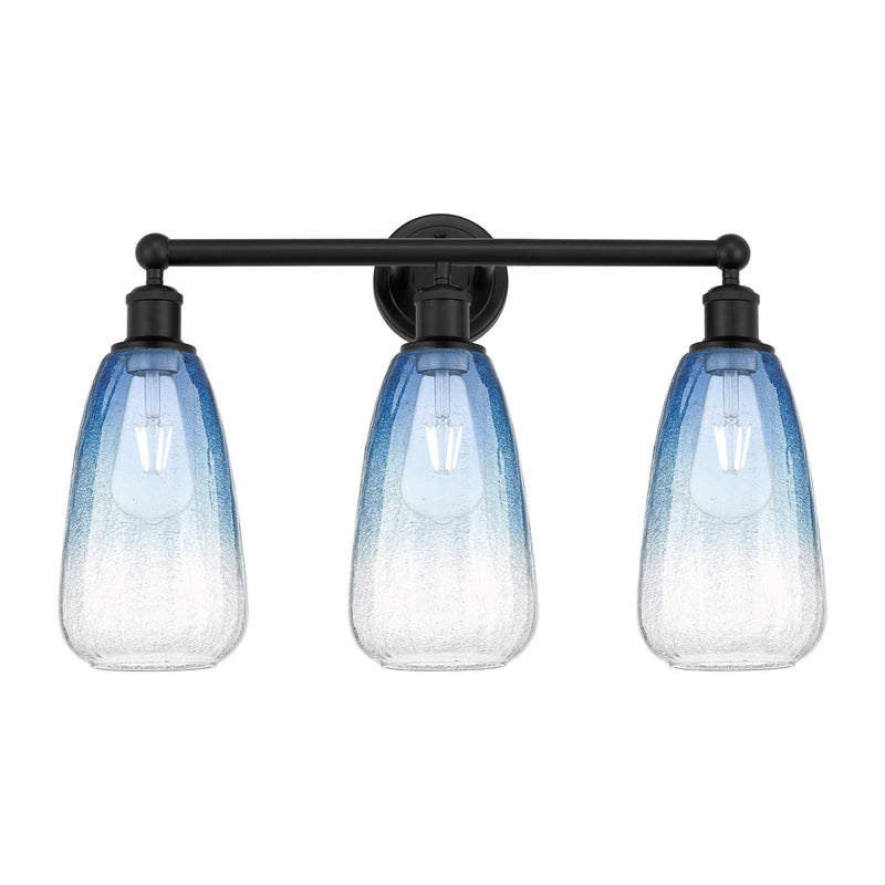 Innovations Brookhaven Almond 24in 3-Light Bath Vanity | Industrial Matte Black Steel and Sapphire Blue Glass | Bathroom Vanity | Model 616-3W-BK-G480-6SB