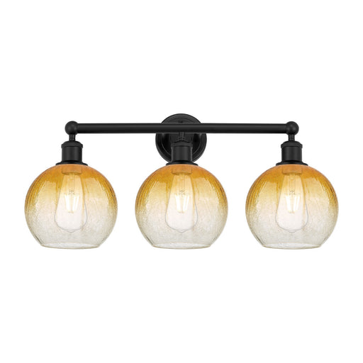 Innovations Brookhaven Globe 26in 3-Light Bath Vanity Light | Industrial Matte Black Steel and Amber Glass | Bathroom Vanity | Model 616-3W-BK-G483-8AM