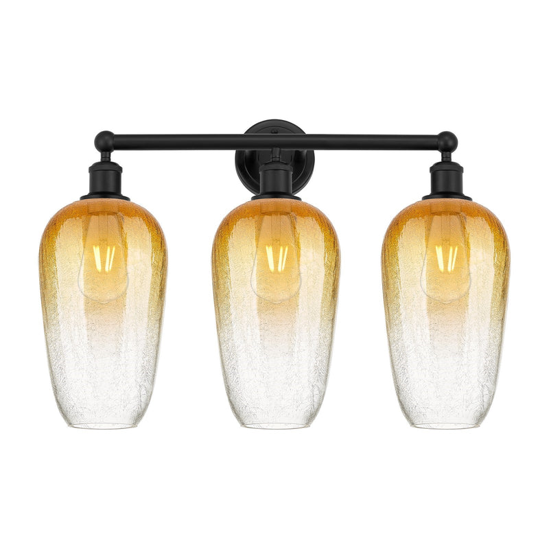 Innovations Brookhaven Flute 25in 3-Light Bath Vanity | Industrial Matte Black Steel and Amber Glass | Bathroom Vanity | 25 x 8 | Model 616-3W-BK-G484-7AM