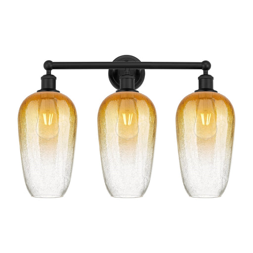 Innovations Brookhaven Flute 25in 3-Light Bath Vanity | Industrial Matte Black Steel and Amber Glass | Bathroom Vanity | 25 x 8 | Model 616-3W-BK-G484-7AM