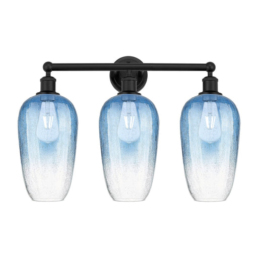 Innovations Brookhaven Flute 25in 3-Light Bath Vanity | Industrial Matte Black Steel and Sapphire Blue Glass | Bathroom & | Model 616-3W-BK-G484-7SB