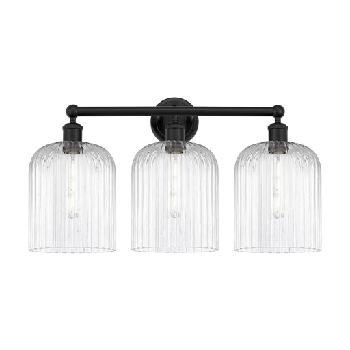 Innovations Bridal Veil 23in 3-Light Bath Vanity Light | Art Nouveau Industrial Matte Black Steel and Clear Ribbed Glass | Model 616-3W-BK-G559-8CL