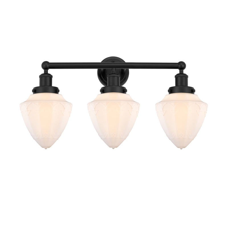 Innovations Bullet 25in 3-Light Bath Vanity Light | Industrial Matte Black Steel and Matte White Frosted Glass | Damp-Rated | Model 616-3W-BK-G661-7