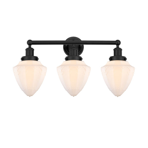 Innovations Bullet 25in 3-Light Bath Vanity Light | Industrial Matte Black Steel and Matte White Frosted Glass | Damp-Rated | Model 616-3W-BK-G661-7