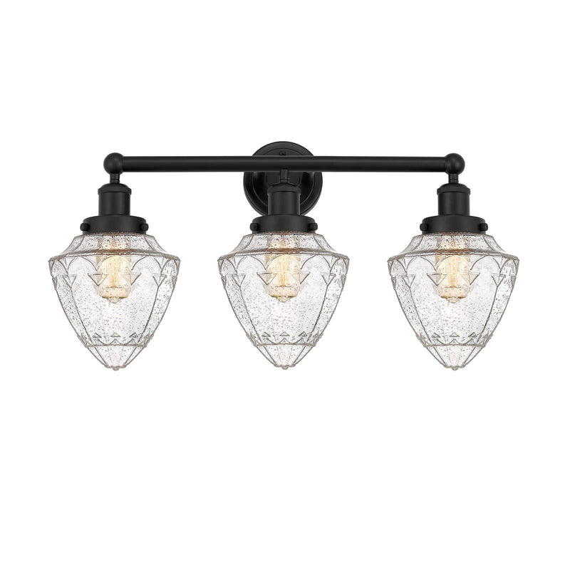 Innovations Bullet 25in 3-Light Bath Vanity Light | Industrial Matte Black Steel and Seedy Glass | Bathroom Vanity | 25 x 13.25 x | Model 616-3W-BK-G664-7