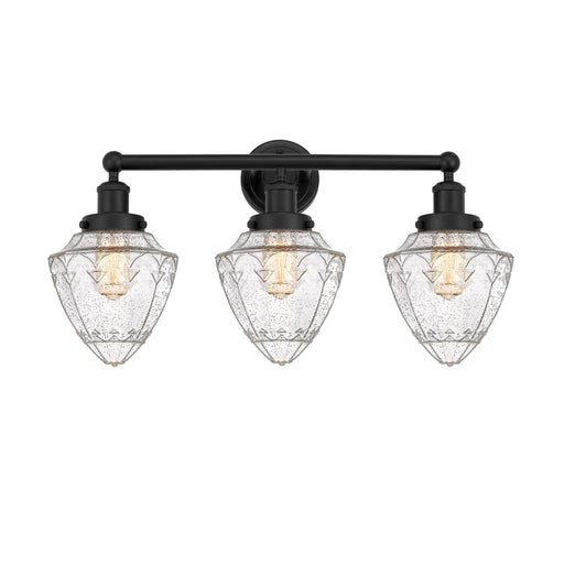 Innovations Bullet 25in 3-Light Bath Vanity Light | Industrial Matte Black Steel and Seedy Glass | Bathroom Vanity | 25 x 13.25 x | Model 616-3W-BK-G664-7