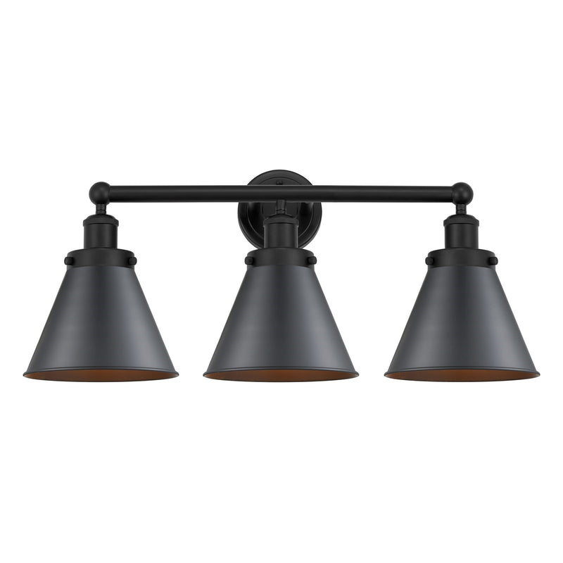 Innovations Appalachian 26in 3-Light Bath Vanity Light | Industrial Matte Black Steel and Cast Brass with Matte Black Metal Shade | Model 616-3W-BK-M13-BK