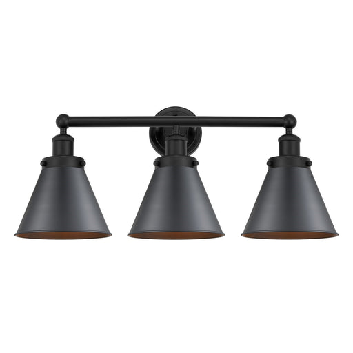 Innovations Appalachian 26in 3-Light Bath Vanity Light | Industrial Matte Black Steel and Cast Brass with Matte Black Metal Shade | Model 616-3W-BK-M13-BK