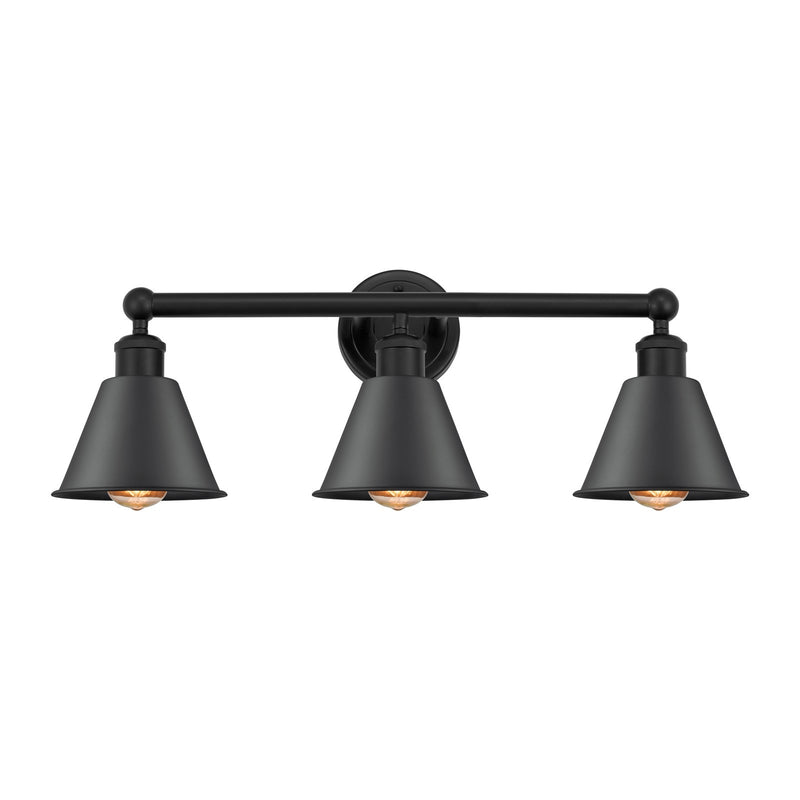 Innovations Smithfield 25in 3-Light Bath Vanity Light | Industrial Farmhouse Matte Black Steel and Cast Brass with Matte Black | Model 616-3W-BK-M8-BK
