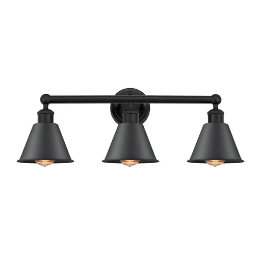 Innovations Smithfield 25in 3-Light Bath Vanity Light | Industrial Farmhouse Matte Black Steel and Cast Brass with Matte Black | Model 616-3W-BK-M8-BK