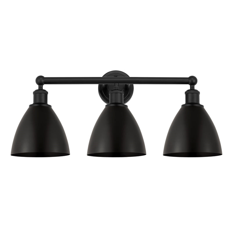 Innovations Bristol 26in 3-Light Bath Vanity Light | Industrial Matte Black Steel and Cast Brass with Matte Black Metal Shade | Model 616-3W-BK-MBD-75-BK